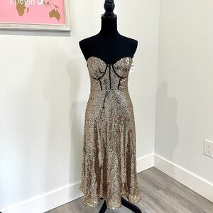 Lulus Gold Sequin Strapless Dress